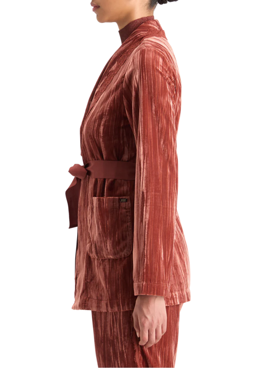 LACE TRIMMED VELVET PYJAMA BLAZER - Image 3
