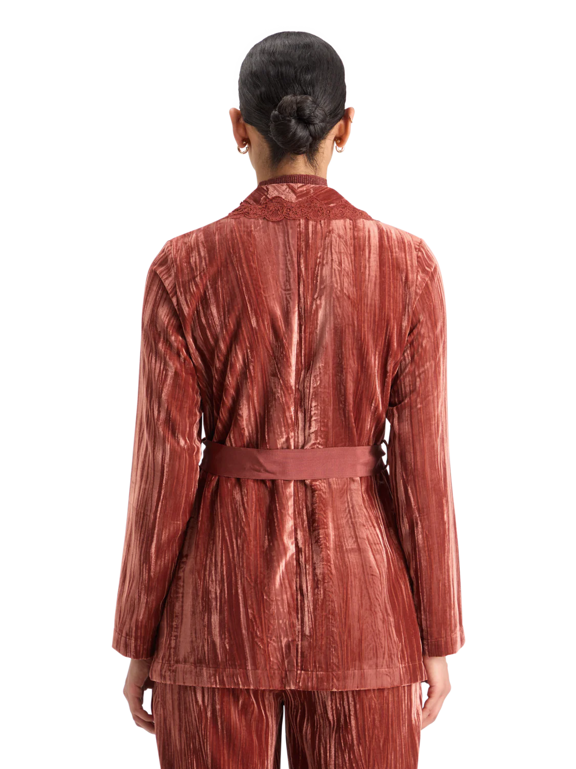 LACE TRIMMED VELVET PYJAMA BLAZER - Image 4