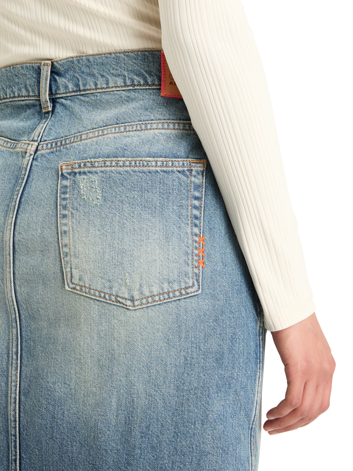 Long vintage washed denim skirt with front split - Image 5