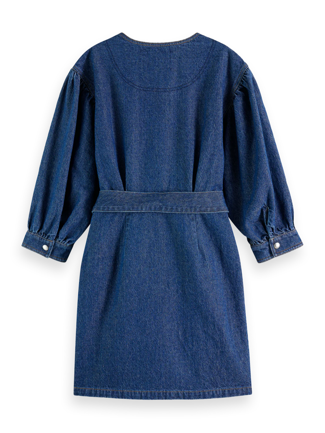 Belted v - neck washed denim dress - Image 4