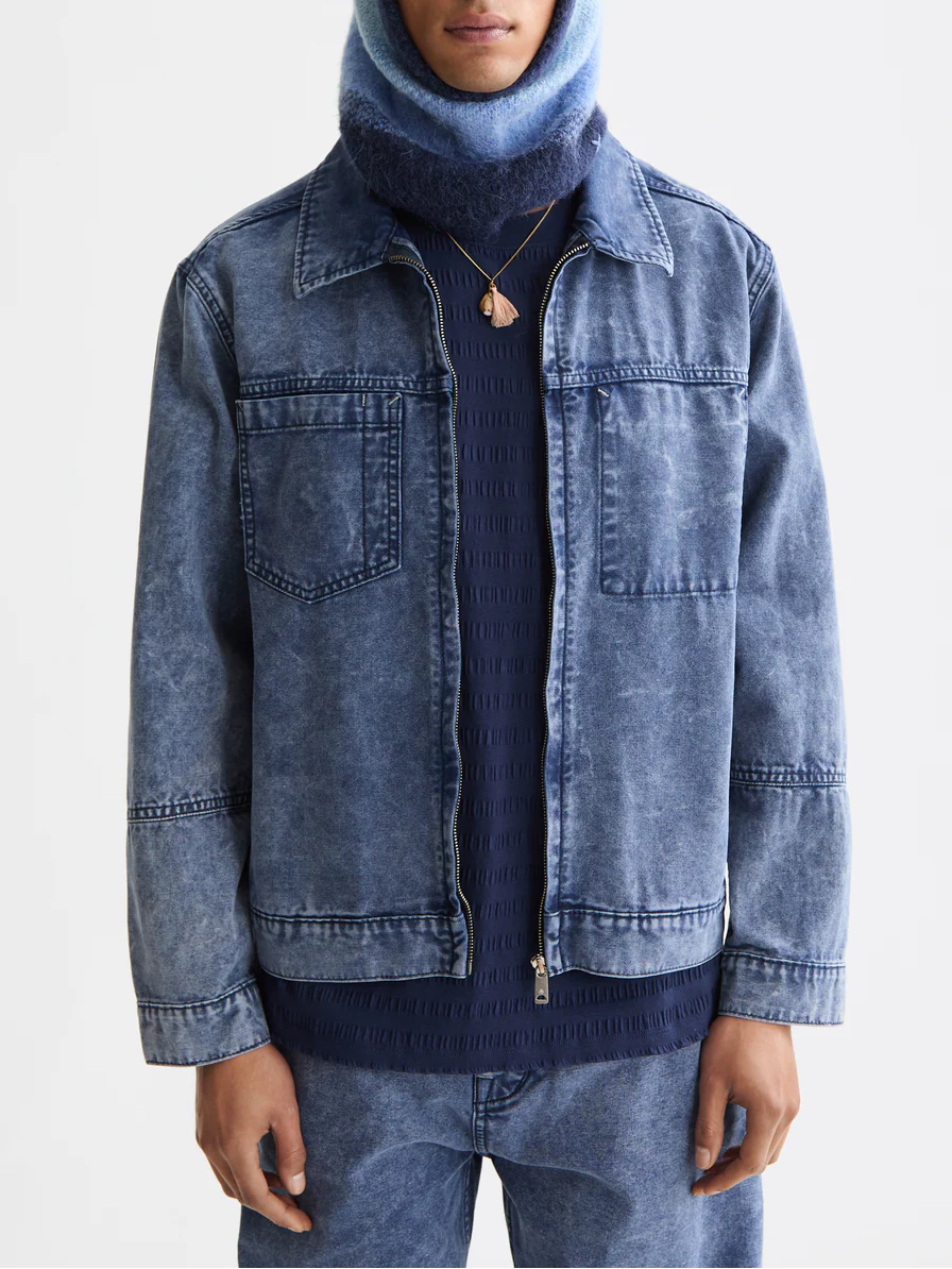 Workwear bomber jacket in denim washed canvas