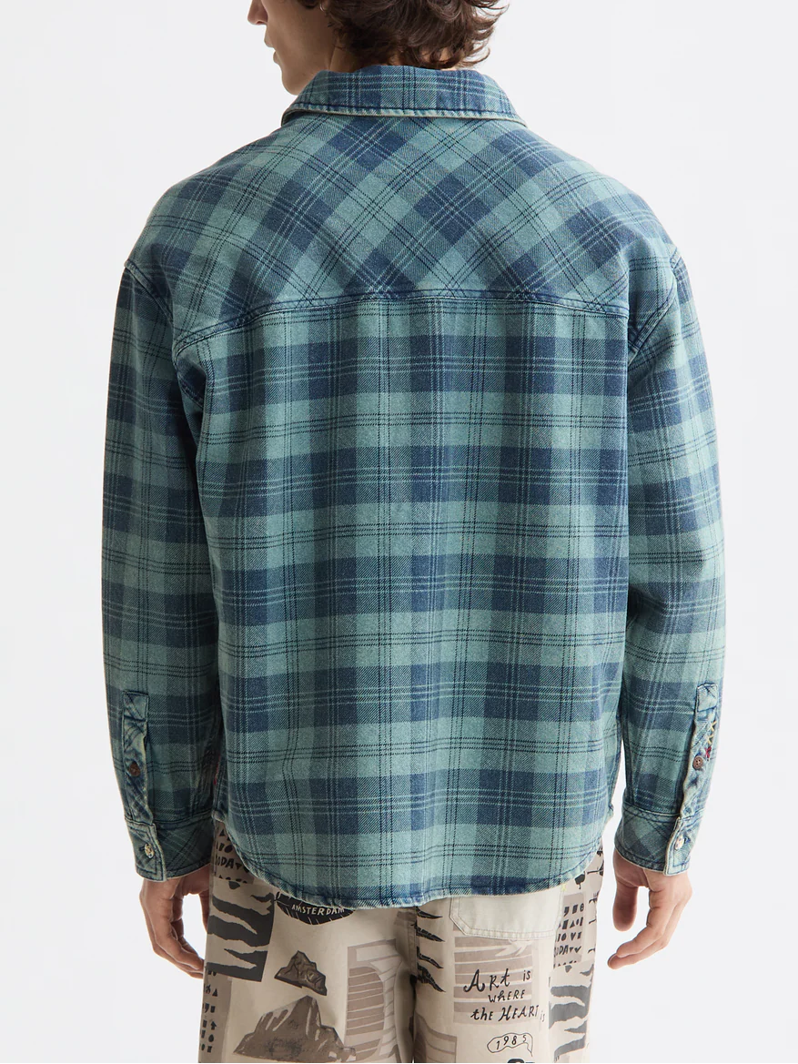 Washed denim checked overshirt - Image 14