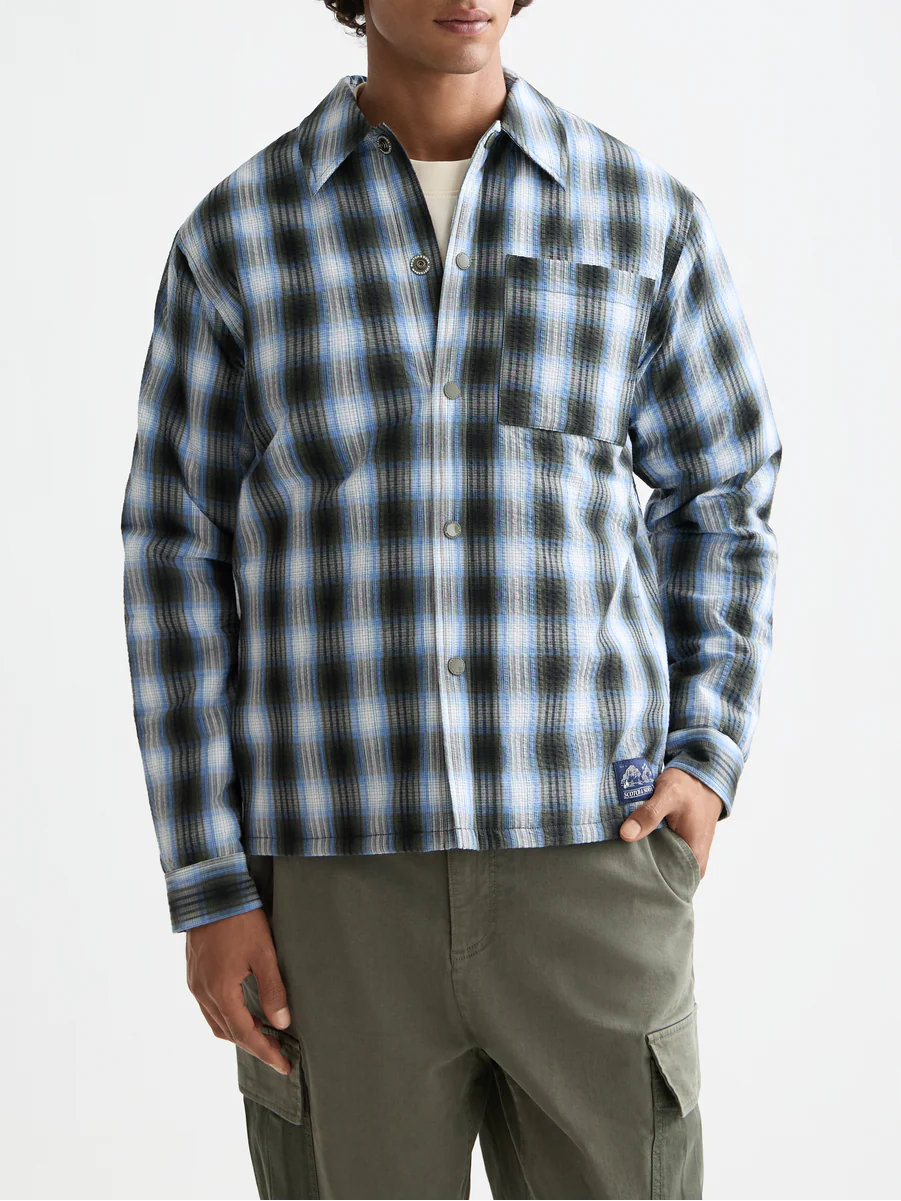 Seersucker check padded overshirt