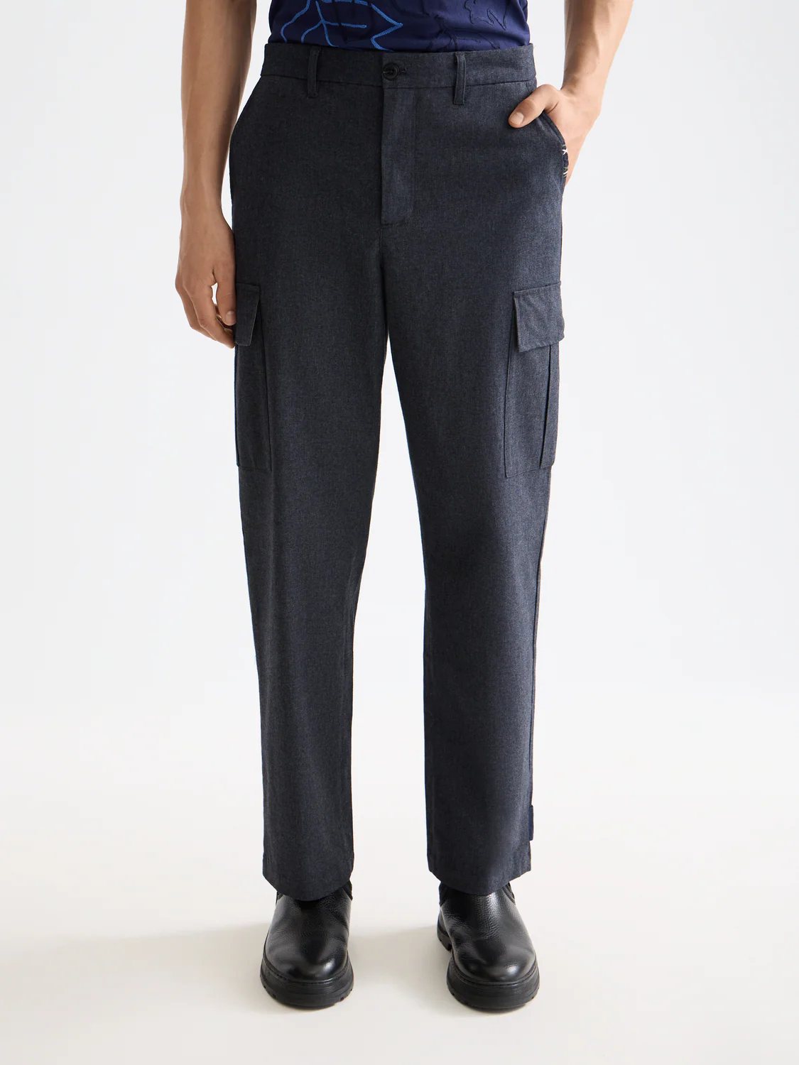 Melange cotton-blend relaxed straight cargo - Image 2