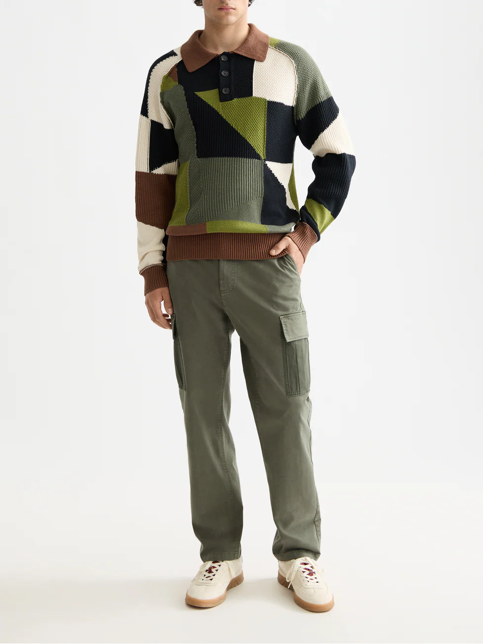 Patch work long sleeve polo - Image 2