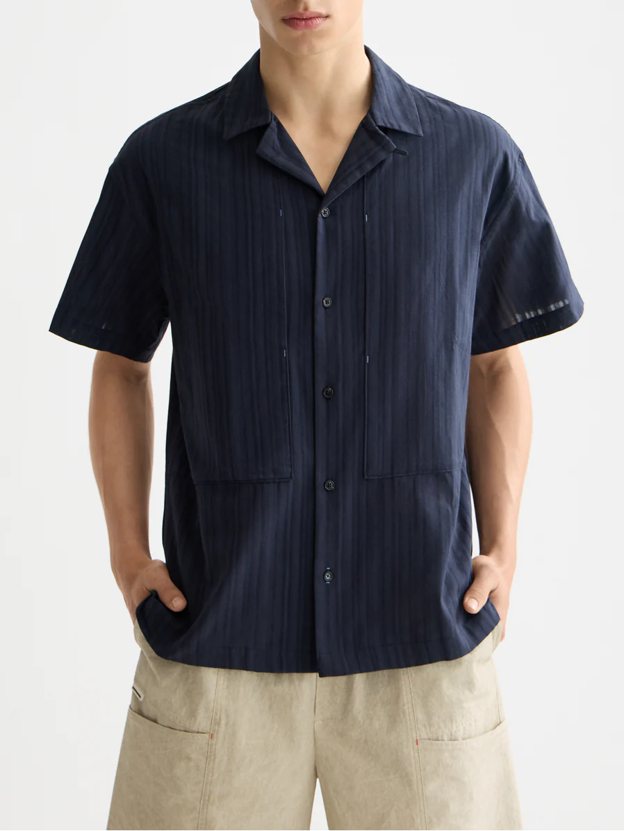 Structured stripe short sleeve shirt