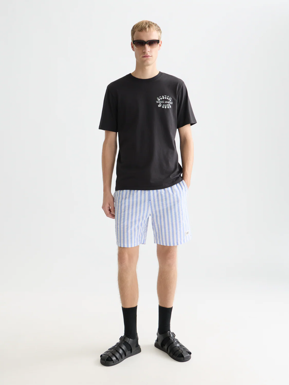 Striped mid-length swim shorts
