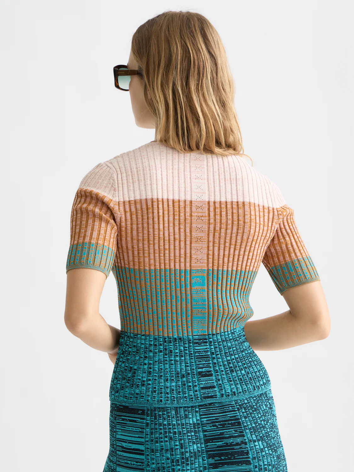 Block stripe ribbed short sleeve cardigan - Image 4