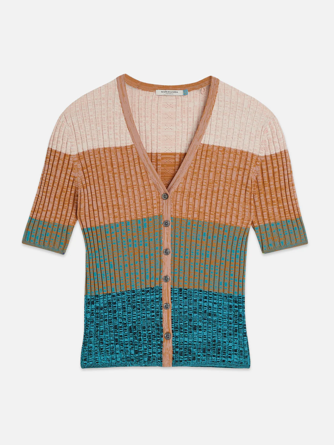 Block stripe ribbed short sleeve cardigan - Image 5
