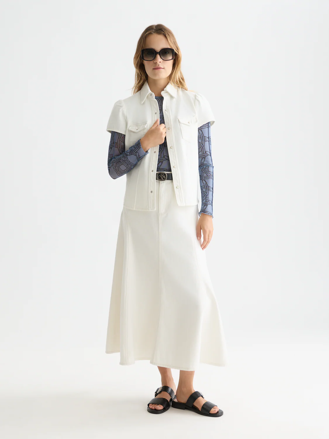 Cap sleeve denim shirt - Image 2