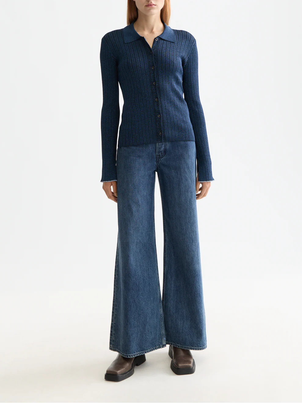 Metallic skinny rib fitted cardigan - Image 2