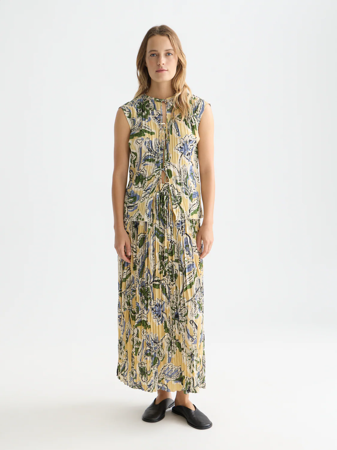 Printed pleat skirt