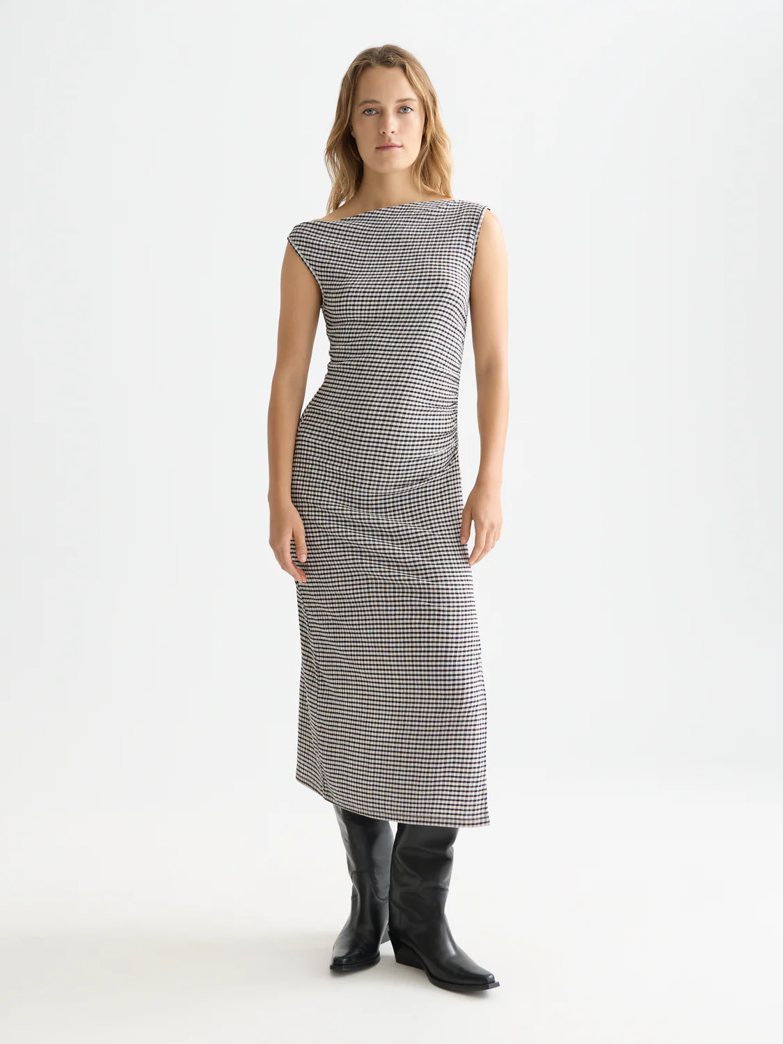 Structured gingham midi dress