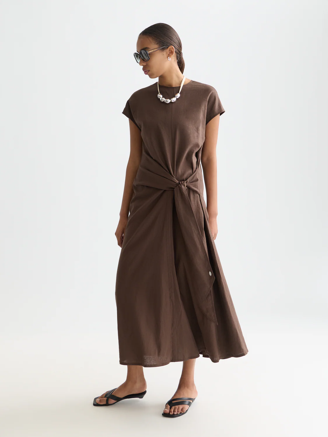 Relaxed linen blend ankle length tie dress - Image 10