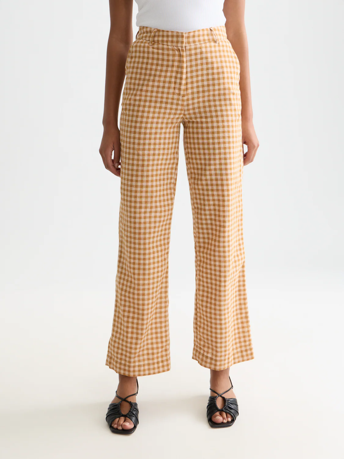 Edie Linen gingham high rise wide leg pants - Image 2